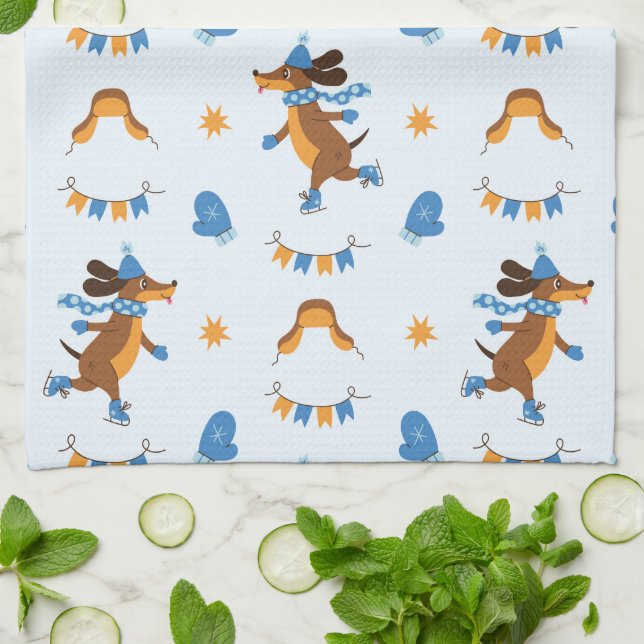 Patinage des Chiens d'Hiver - Torchons de Cuisine (Plié)