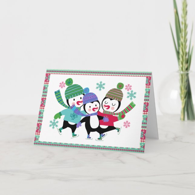 Patinage Penguins Carte de voeux de vacances (Devant)