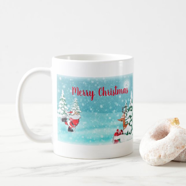 Patinage Père Noël Christmas Mug (Avec donut)
