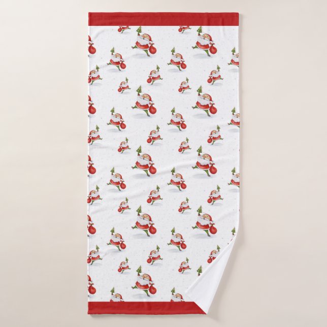 Patinage Père Noël mignonne Motif d'aquarelle de N (Serviette de bain)