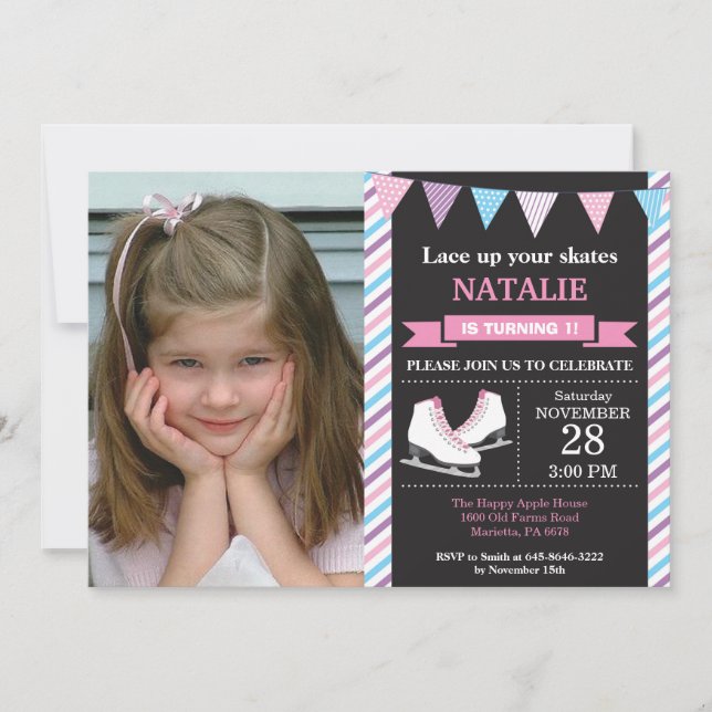 Patinage sur glace Anniversaire Invitation 1er ann (Devant)