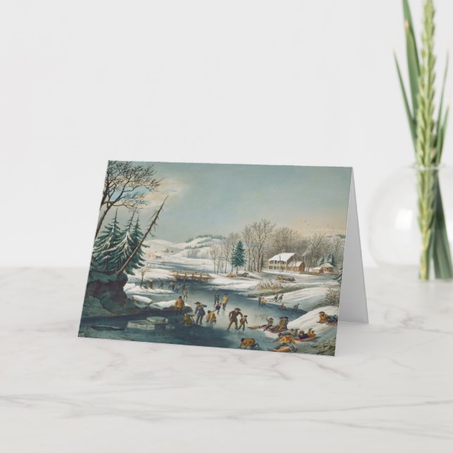 Patinage sur glace hiver vintage Cartes de Noël (Devant)