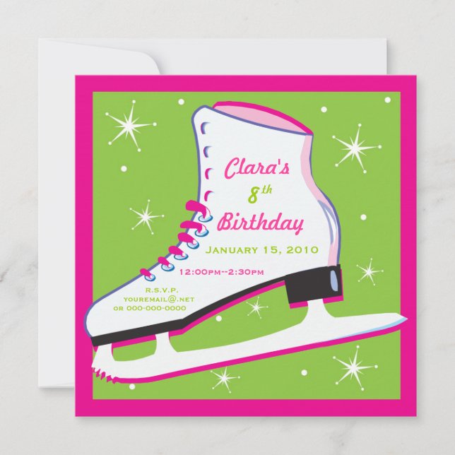 Patinage sur glace Invitation Anniversaire Pink &  (Devant)