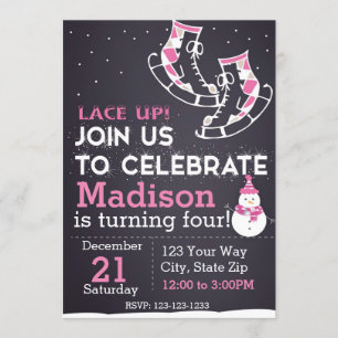 Patinage sur glace Invitation d'anniversaire (rose