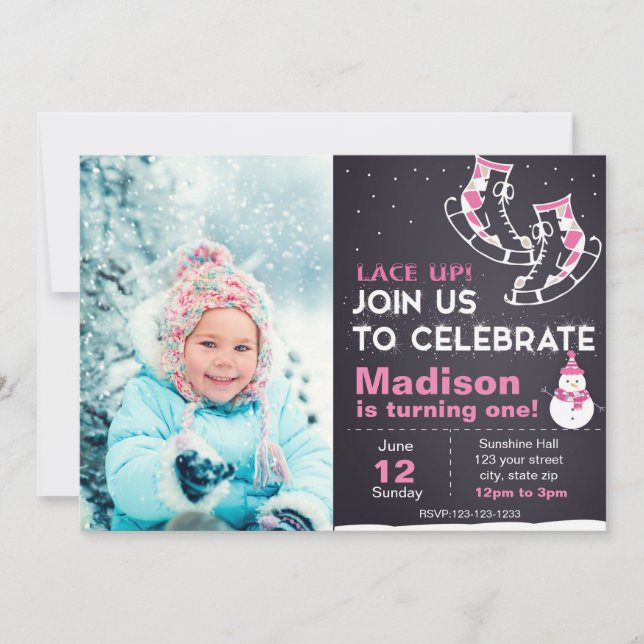 Patinage sur glace rose Anniversaire Invitation av (Devant)