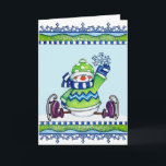 Patinage sur glace Snowman - Carte de voeux<br><div class="desc">Une carte de voeux hivernale avec un bonhomme de neige en patinage sur glace.</div>