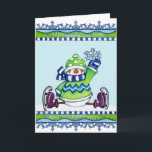 Patinage sur glace Snowman - Carte de voeux<br><div class="desc">Une carte de voeux hivernale avec un bonhomme de neige en patinage sur glace.</div>
