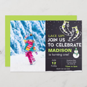 Patinage sur glace vert Invitation d'anniversaire