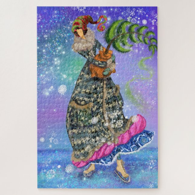 Patineuse avec peinture de puzzle d'arbre de Noël (Vertical)