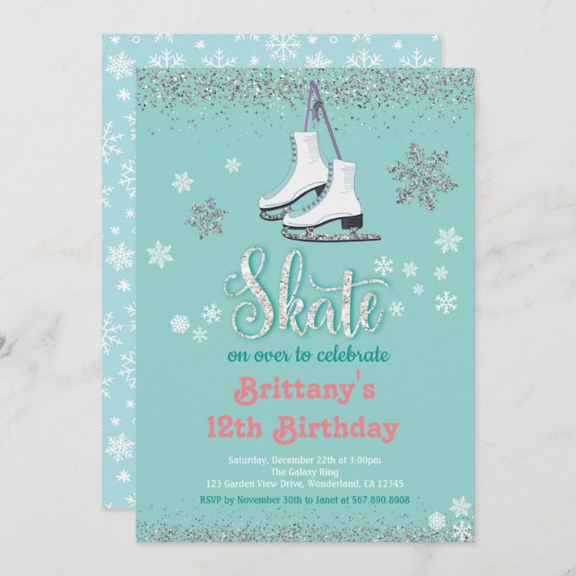 Patineuse de glace Invitation de fête d'anniversai (Devant / Derrière)