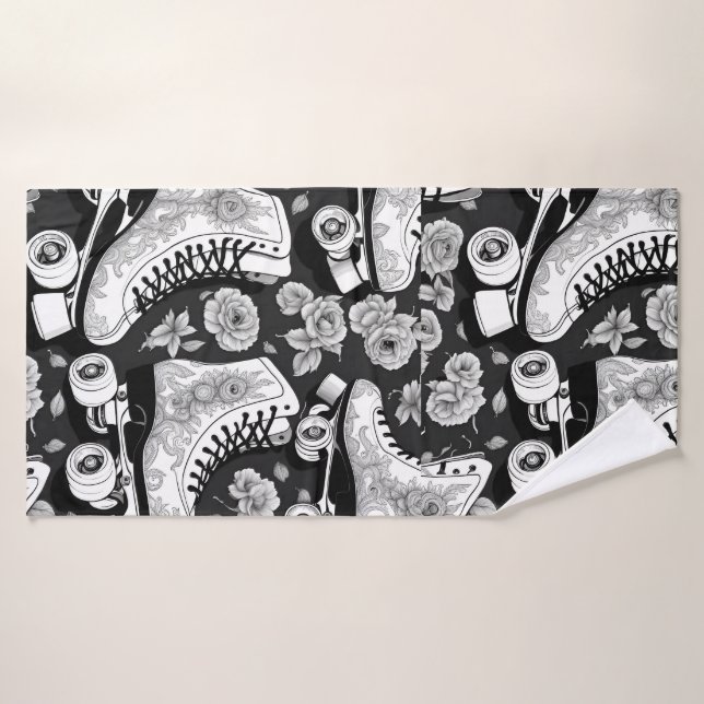 Patins à rouleaux classiques Art, noir et blanc (Serviette de bain)