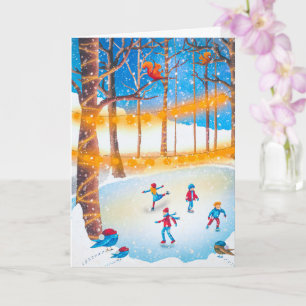 Patins de Noël à glace simple artwork carte de vac
