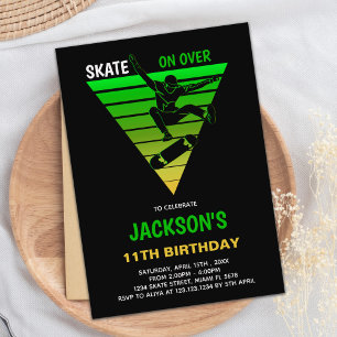 Patins Jaunes verts Invitations d'anniversaire
