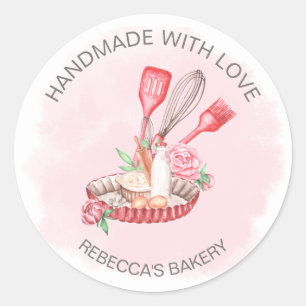 Pâtisserie florale rose artisanale avec Sticker d'