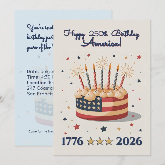 Patriotic 250th USA Birthday Celebration Invite (Devant / Derrière)
