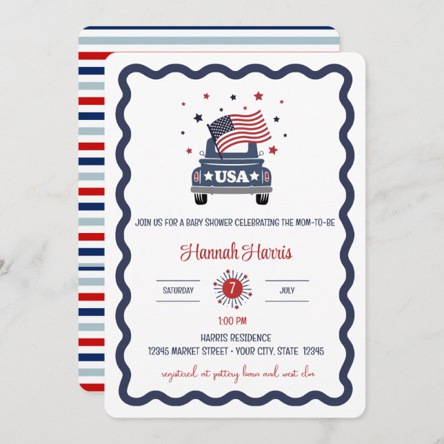 Patriotic Baby Shower Invitation (Devant / Derrière)