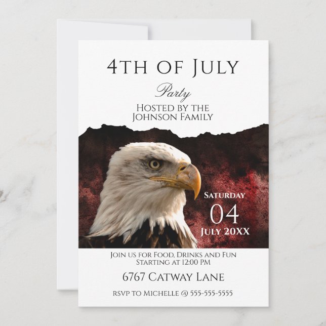 Patriotic Bald Eagle 4th of July Party Invitation (Devant)