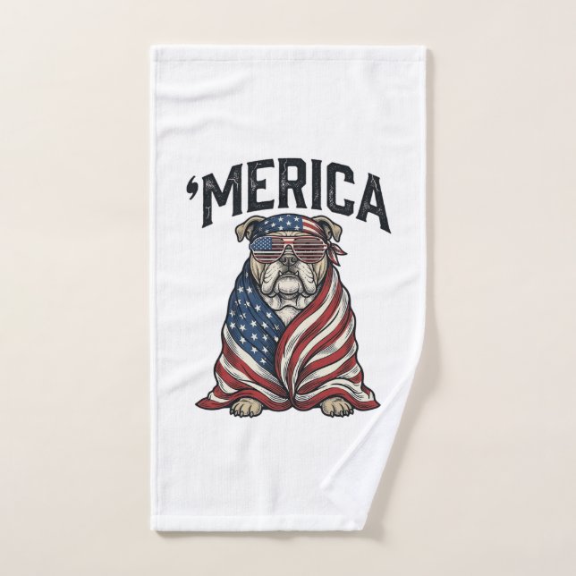 Patriotic Bulldog 'Merica Vintage Vector Shirt Des (Serviette à main)