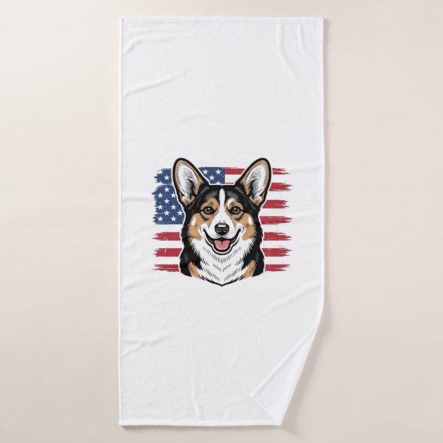 Patriotic Corgi American Flag Vintage Vector Desig (Serviette de bain)