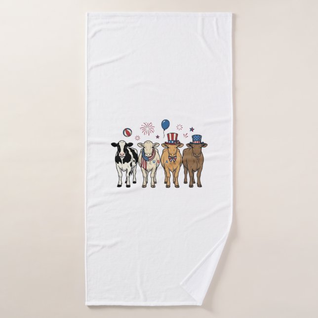 Patriotic Cow Lineup Vintage Vector Shirt Design_1 (Serviette de bain)