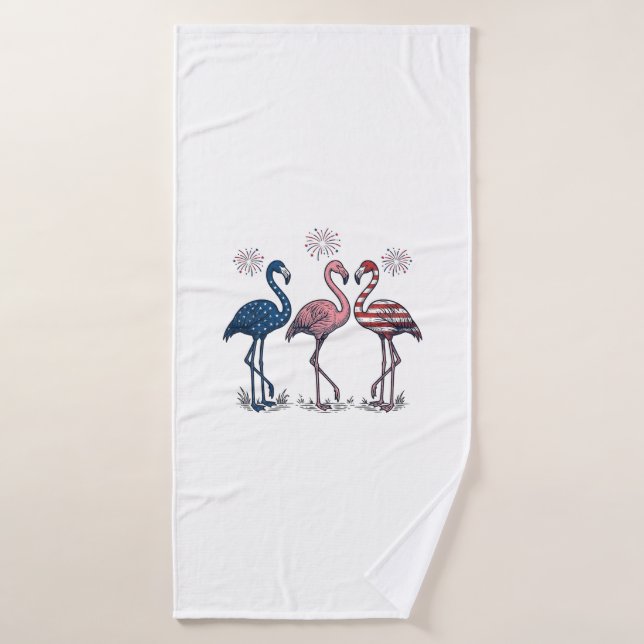 Patriotic Flamingo Trio Vintage Engraving Design_1 (Serviette de bain)