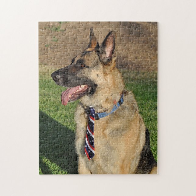 Patriotic German Shepherd Rescue Dog Jigsaw Puzzle (Vertical)