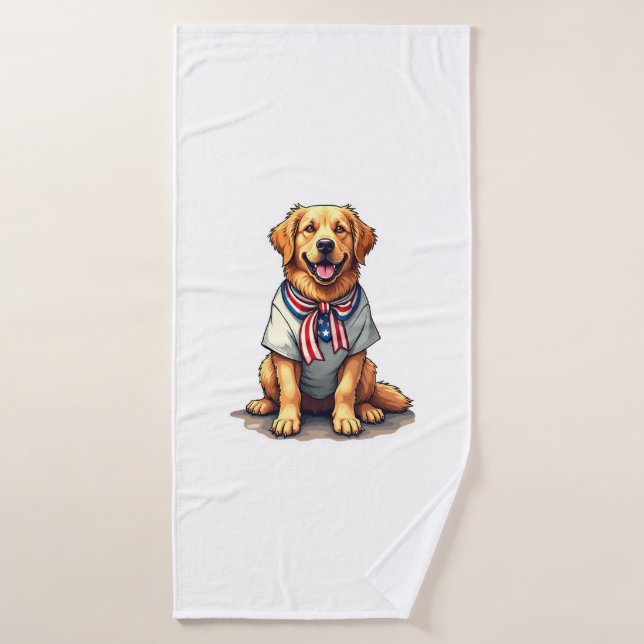 Patriotic Golden Dog Vintage Engraving Shirt 2 (Serviette de bain)