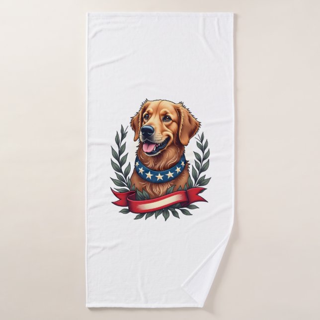 Patriotic Golden Retriever Americana Art Tee 2 (Serviette de bain)