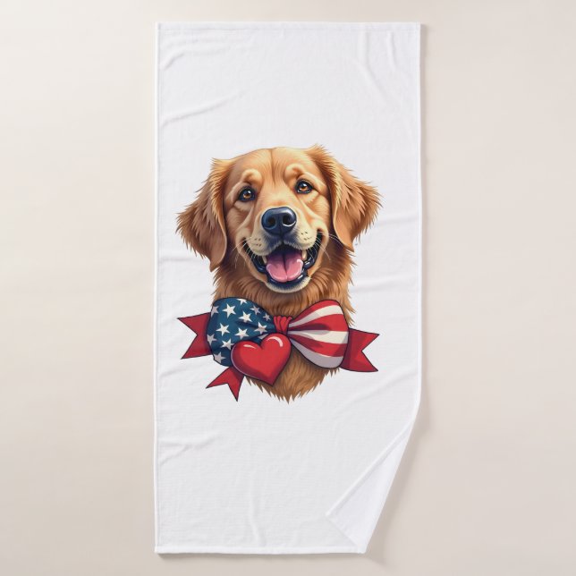 Patriotic Golden Retriever Lover Vintage Shirt (Serviette de bain)