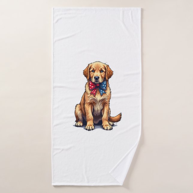 Patriotic Golden Retriever Puppy Vintage Shirt 4 (Serviette de bain)