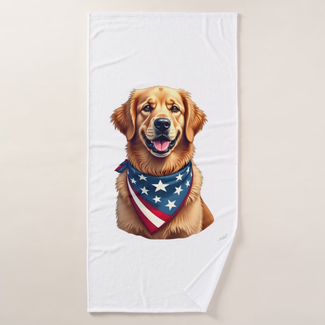 Patriotic Golden Retriever Vintage Engraving Shirt (Serviette de bain)