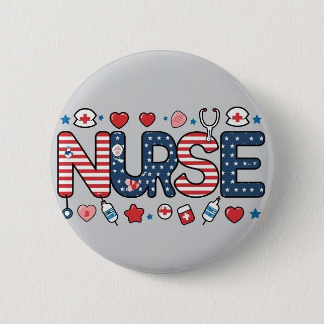 Patriotic Nurse Badge – Cute USA (Devant)