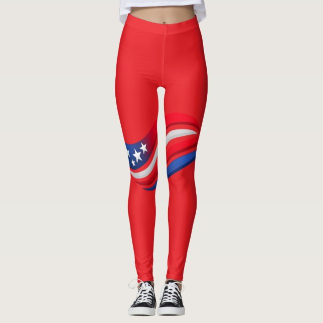 Patriotic Red White Blue Leggings – USA Stars & Wa (Devant)