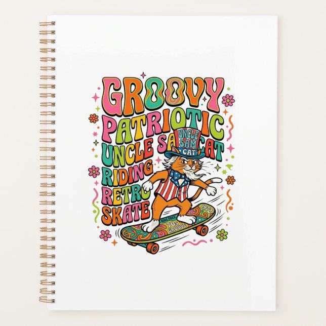 Patriotic Uncle Sam Cat Retro Typography T-Shirt ( (Devant)