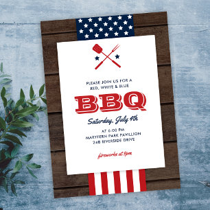 Patriotique 4 juillet barbecue Rustique Invitation