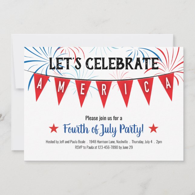 Patriotique 4 juillet Party Invitation Carte Plat (Devant)