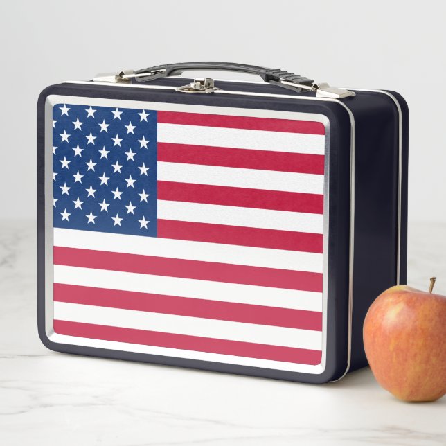 PATRIOTIQUE AMÉRICAIN DRAPEAU RETRO MÉTAL LUNCHBOX (En situation)