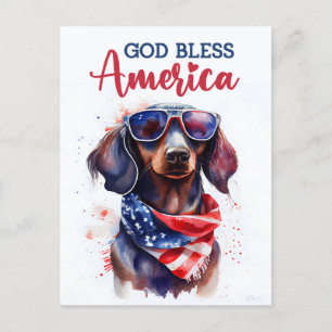 Patriotique Dachshund, Carte postale de Dieu béni
