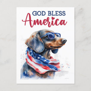 Patriotique Dachshund, Carte postale de Dieu béni 