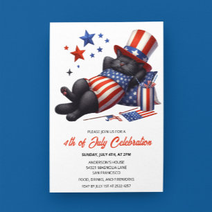 Patriotique Lazy Chat noir 4 juillet Invitations
