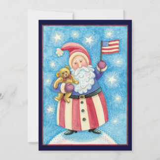 Patriotique Noël Père Noël w Drapeau Invitation