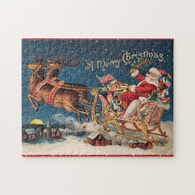 Patriotique Père Noël Joyeux Puzzle de Noël (Horizontal)