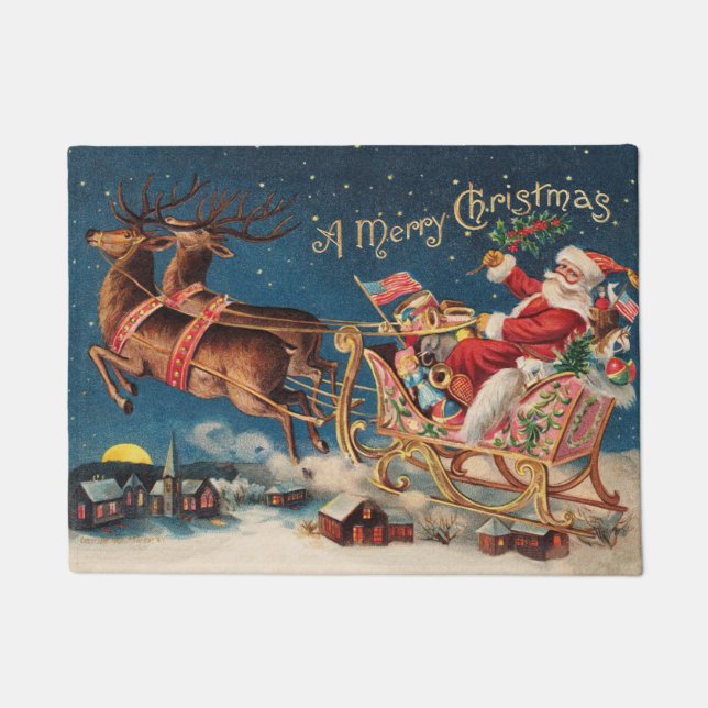 Patriotique Père Noël Joyeux tapis de Noël (Devant)