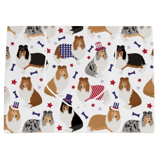 Patriotique rond Collie Motif Grand sac cadeau (Devant)