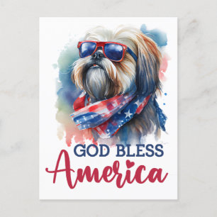 Patriotique Shih tzu, Carte postale God Bless Amer