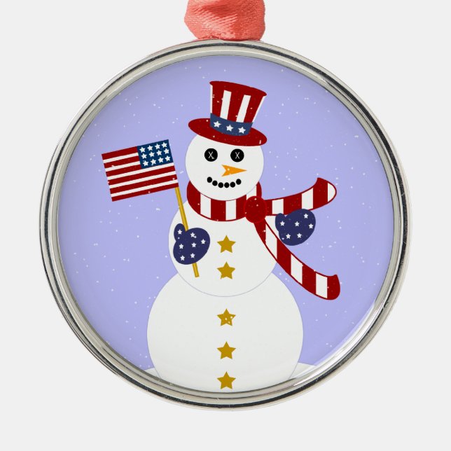 Patriotique Snowman Round Argent Noël Ornement (Devant)