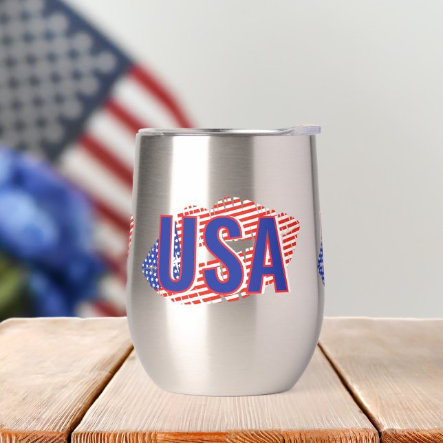 Patriotique USA Monogram Lips Thermique Vin Tumble (Patriotic kisses just for you! You can add your initials or keep USA. Perfect for 4th July BBQ!)