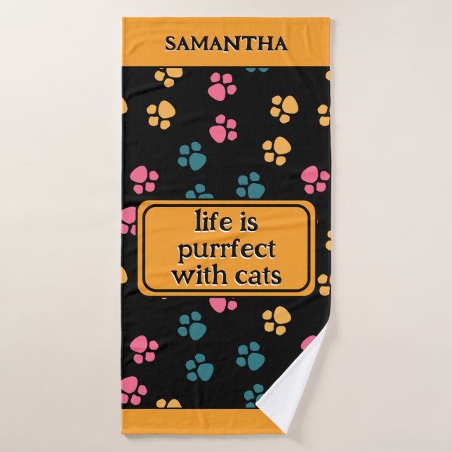 Patte de chat noir drôle mignonne  (Serviette de bain)