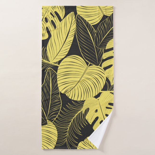 Patte Tropicale Noir Jaune Deux Tons (Serviette de bain)