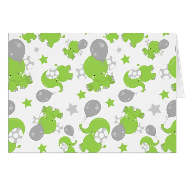 Pattern of Green Elephants, Cute Elephants, stars (Devant horizontal)